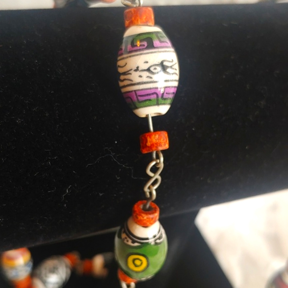 Colombian Hand Painted Clay Bead Necklace - Picture 7 of 13